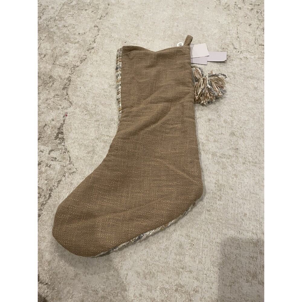NWT Shabby Chic Gold Beige 22” Tweed Christmas Stocking Tassel - Picture 4 of 4